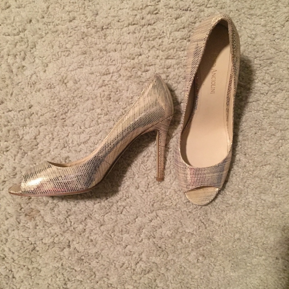 Gold open-toe heels